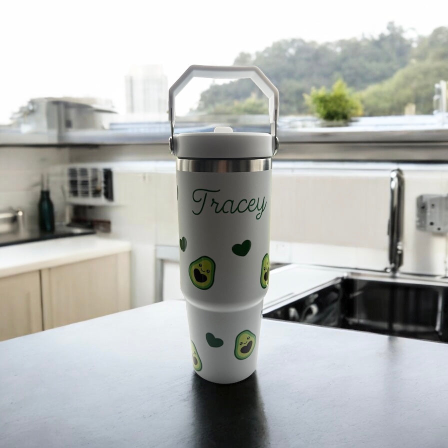 27oz Personalised Avacado Tumbler with Flip Straw