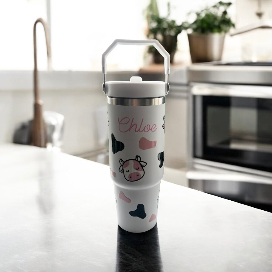 27oz Personalised Cow Tumbler with Flip Straw