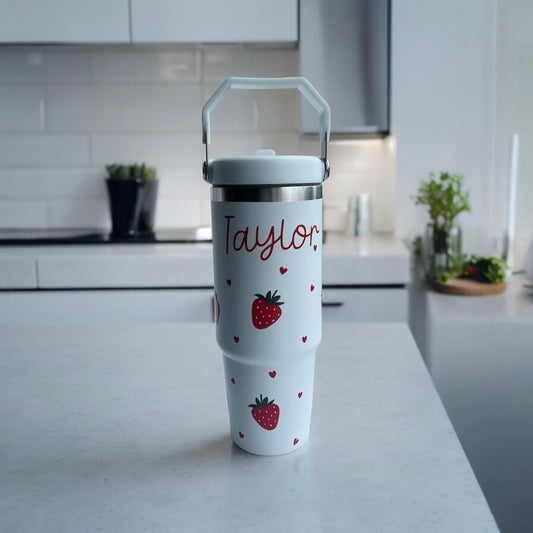 27oz Personalised Strawberry Tumbler with Flip Straw