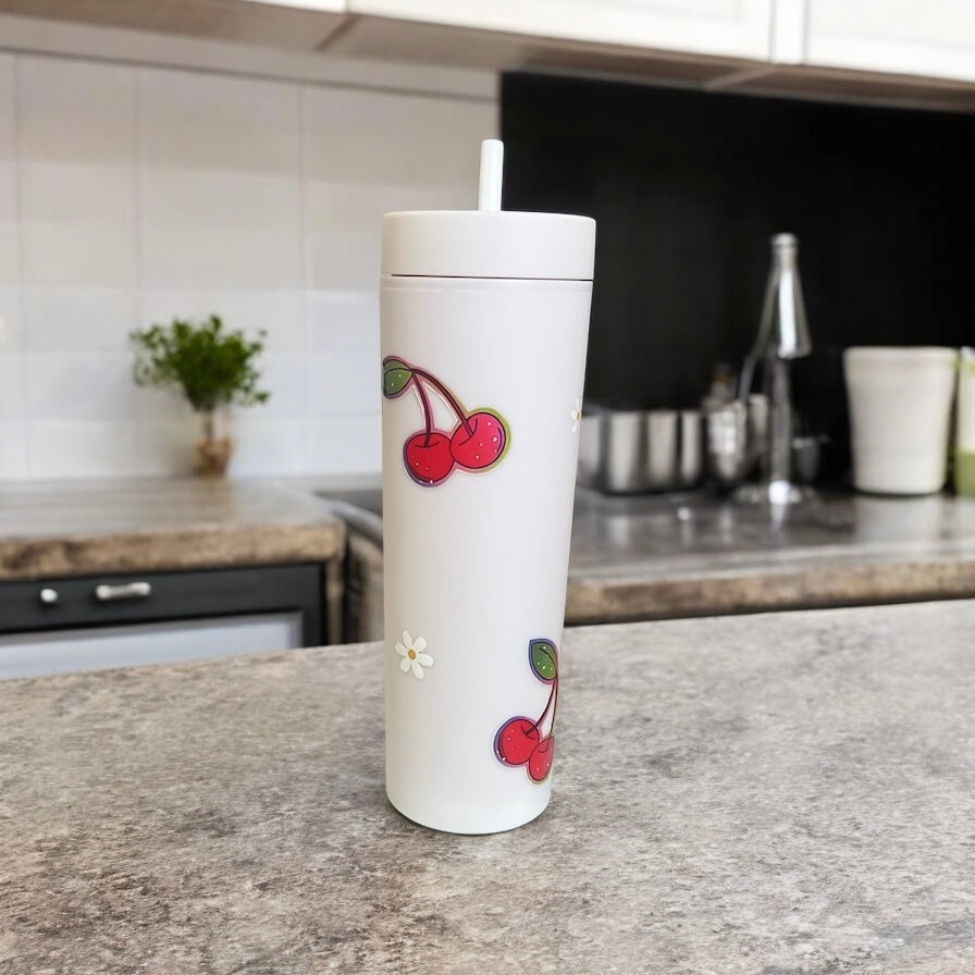 Cherry and Daisy Plastic Tumbler